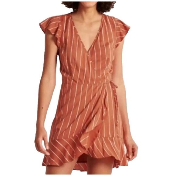 Abercrombie & Fitch Women’s Small Orange Stripe Side Tie Wrap Mini Dress NWT - Picture 1 of 10